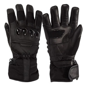 Leather Full <b>Finger</b> Riding Gloves Lace-Up Closure Adjustable Wrist <b>Strap</b> Unisex Black Touch Screen Comfortable - Product Image 1