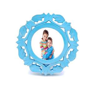 Cadre photo en bois artisanal de designer avec finition bleue thermolaquée, cadre décoratif minimaliste pour la maison, à poser sur table - Product Image 1