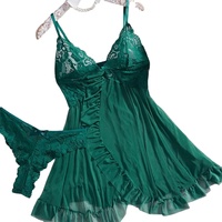 Robe de nuit sexy grande taille pour femmes avec sous-vêtements à volants en dentelle chemises de nuit et culottes profondes ensemble de pyjama pour le sommeil