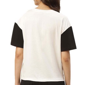 Women's Eco-Friendly Crew Neck T-Shirt Short Sleeve Loose Fit <b>Patchwork</b> Casual <b>Top</b> White Black Knitted Cotton 2026 - Product Image 2