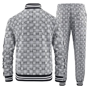 Conjunto Deportivo a Cuadros para Hombre, Manga Larga, Cierre Frontal con Cremallera, Estilo Casual para Correr, Transpirable, de Poliéster, Corte Regular, para Otoño - Product Image 2