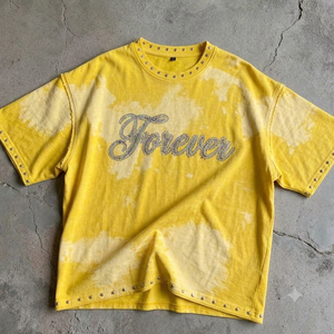 เสื้อยืดโอเวอร์ไซส์ประดับเพชรเทียม สำหรับผู้ชายและผู้หญิง ผ้าฝ้ายพรีเมียม สตรีทแวร์ ลวดลายกราฟิกแบบฟอกสี เสื้อยืดฮิปฮอปแฟชั่น - Product Image 3