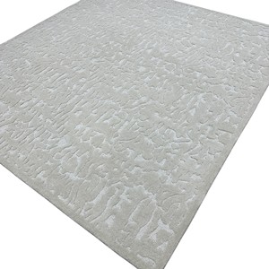 Alfombra Moderna Minimalista de Lana Hecha a Mano - Patrón de Bucles en Gris Neutro y Marfil, Alfombra de Lujo para Sala de Estar - Product Image 1