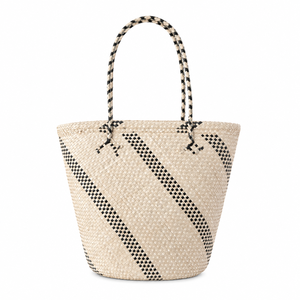 Bolso Tote de Paja Moderno y Ecológico, Bordado con Patrón a Cuadros Negros Diagonales, Estilo Bohemio, Abierto por Arriba, Bolso de Playa para Verano, Estilo Bali - Product Image 5