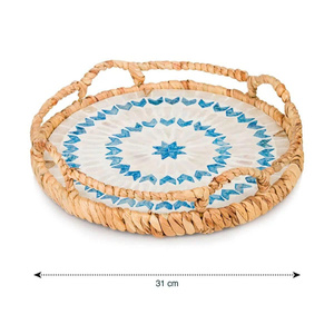 Plateau décoratif en jacinthe d'eau pour la décoration intérieure, avec incrustations de nacre, idéal pour la table basse ou la présentation de thé, fabriqué au Vietnam. - Product Image 5