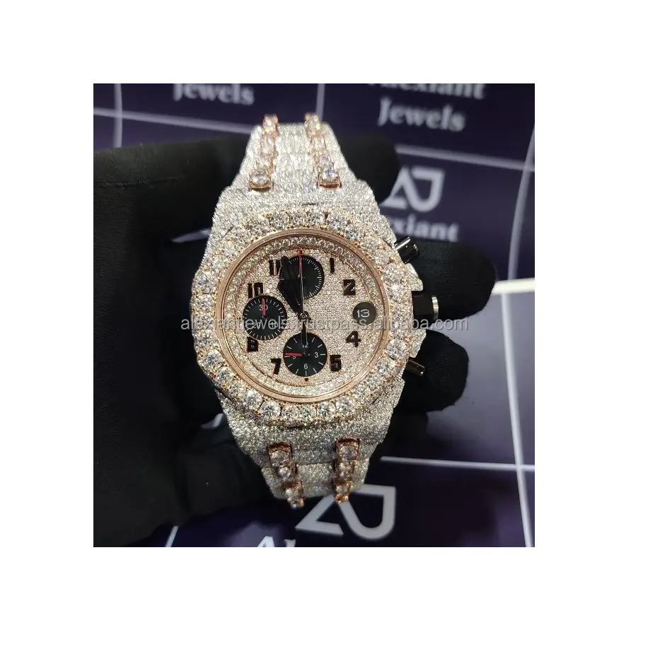 Orologio di buona qualità orologio con diamanti ghiacciato VVS chiaro Moissanite orologio in acciaio inossidabile