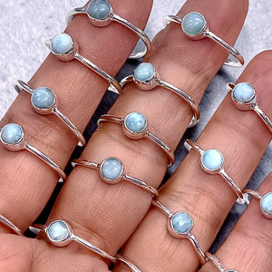 <b>925</b> Sterling <b>Silver</b> <b>Silver</b> Small <b>Rings</b> Natural Larimar Gemstone Light Weight <b>Silver</b> <b>Rings</b> - Product Image 2