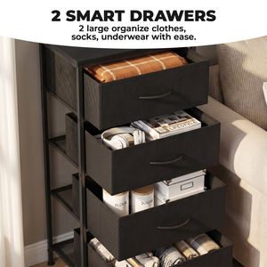 Commode moderne en tissu avec structure métallique et plateau en bois massif, organisateur de rangement à 2/4 tiroirs pour chambre à coucher - Product Image 3