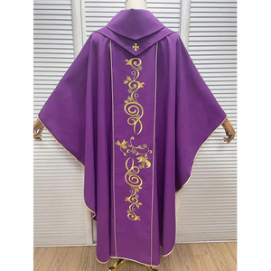 Nouvelle Arrivée Chasuble Brodé Sur Mesure Violet Rouge Vert en Polyester Mat avec Étole et Magnifique Design pour Adultes - Product Image 2