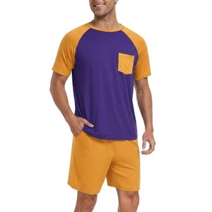 Conjunto de Camiseta y Pantalones Cortos Morado y Amarillo para Hombre, Premium 2026, Estilo Casual de Verano, Dos Piezas, Cuello Redondo, Ropa Deportiva Informal - Product Image 1
