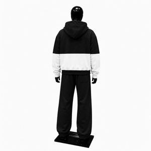 Black <b>White</b> Color Block Tracksuit <b>Men</b> Full Zip Hoodie And <b>Jogger</b> Pants Set Casual Streetwear Athletic Sports Outfit Premium Flee - Product Image 2