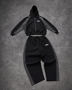 Custom Men Heavyweight Green Fleece Tracksuit Set Two Piece Zip Up Hoodie <b>Sweatpants</b> Contrast Side Panel Streetwear Jogger Set - Product Image 3