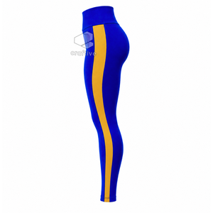 ชุดออกกำลังกายสีน้ำเงินสำหรับผู้หญิง Sigma Gamma Rho พร้อมแถบข้างสีทองตัดกัน เสื้อแจ็คเก็ตซิปเต็มตัว กางเกงเลกกิ้งเอวสูง ชุดออกกำลังกาย - Product Image 5