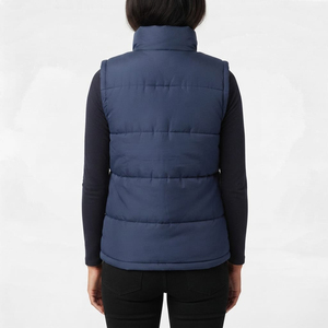 Veste matelassée sans manches pour femme, col montant, fermeture éclair intégrale, couleur bleu marine unie, qualité supérieure, vente en gros personnalisée, style décontracté - Product Image 3