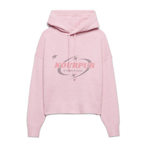 Sweat à capuche surdimensionné en tricot pour femme, couleur unie, anti-boulochage, pull d'hiver à manches longues avec imprimé lettre sur le devant, disponible en différentes couleurs - Product Image 4