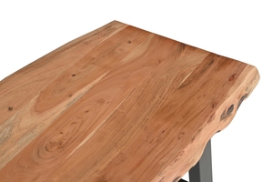 Mesa de centro con patas plegables de hierro/madera, tablero de borde natural, color negro/natural, de madera de acacia, precio al por mayor - Product Image 5