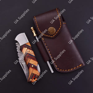 Couteau pliant à pointe tombante en acier Damas forgé à la main, 256 couches, ouverture coulissante, épaisseur 2,5 mm, longueur totale 7,5 pouces, manche en bois d'olivier - Product Image 3