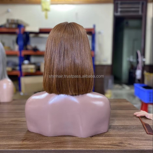 Bob Bone Straight Human Hair Lace Closure Wigs #Brown Color Premium Standard Vietnamese Bob Wig With Bang Raw Hair High Quality - Product Image 1