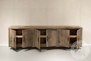 Rustic Solid Wood Living Room Cabinet with Slab Doors <b>Antique</b> Storage <b>Sideboard</b> Furniture for Home Decor - Product Image 3
