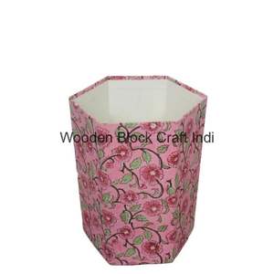 Hand <b>Block</b> floral Printed DIY cardboard dustbin solutions for environmentally conscious individuals for office or home use - Product Image 1