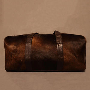 Sac de voyage week-end en cuir véritable de créateur avec fourrure LHODB-0122B - Product Image 1
