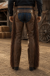 FAZMAX Chaps Vaqueros de Cuero Genuino para Hombre, de Talle Alto y Ajuste Regular con Flecos y Cierre de Hebilla para Montar, Empaque Personalizado - Product Image 5