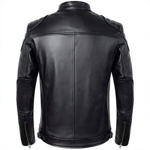<b>Men's</b> Genuine <b>Leather</b> Motorcycle <b>Jacket</b> Stand Collar Zipper Closure Slim Fit Windproof Autumn Wear - Product Image 3