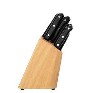 Ensemble de 8 couteaux à manche noir avec triple rivets et bloc de rangement en bois brun clair pour une présentation ordonnée sur le comptoir de cuisine - Product Image 3