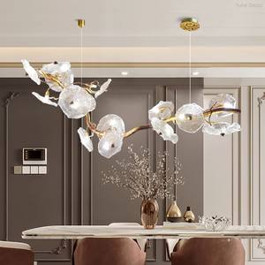 Lustre moderne de luxe pour intérieur, suspension longue en verre soufflé, salon, hôtel, restaurant, escalier, fer, LED dimmable - Product Image 1