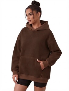 เสื้อฮู้ดดี้โอเวอร์ไซส์สำหรับผู้หญิง สีพื้น ผ้าฟลีซ แขนยาว มีกระเป๋า สวมใส่สบาย อุ่นในฤดูหนาว แบบสั่งทำพิเศษ - Product Image 1