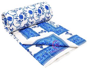 Premium 400 TC Pure Cotton Jaipuri Razai/<b>Quilt</b> Printed Lightweight Handmade Bohemian Single Bed <b>Bedding</b> 85 X 55 Inches - Product Image 1