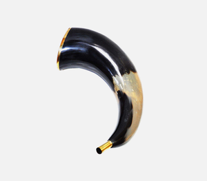 Authentic Handcrafted Eco-Friendly <b>Polished</b> <b>Black</b> White Modern Viking Blowing Horn Premium Ornate Golden Brass Rim - Product Image 4