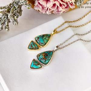 Collar con Colgante de Turquesa en Plata de Ley 925 Chapada en Oro de 14K, Collar con Piedra Preciosa Natural, Joyería para Mujer, Regalo - Product Image 6