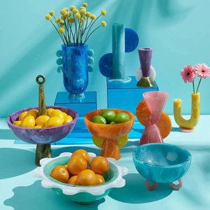 Bol de service en résine style minimaliste à motif tourbillonnant, idéal pour salades, soupes, collations et fruits, vaisselle alimentaire sécurisée, décoration de table et d'intérieur - Product Image 6
