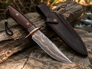 Cuchillo Artesanal Personalizado de Acero de Damasco con Mango de Madera de Palisandro de 12 Pulgadas y Empuñadura de Cobre con Mosaico - Product Image 6