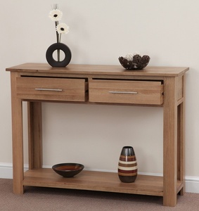 Modern Solid Oak <b>Console</b> <b>Table</b> With Drawers And Lower Shelf For Entryway Hallway Living Room Furniture - Product Image 1