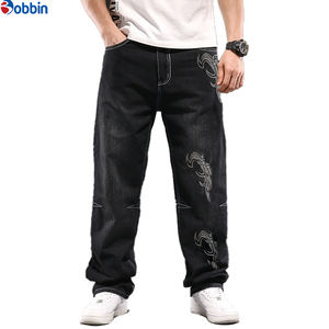 Pantalones Vaqueros para Hombre con Logotipo Personalizado OEM, Jeans de Mezclilla Bordados de Cintura Media, Tejidos, Ecológicos, de Alta Calidad, Estilo Hip Hop - Product Image 1