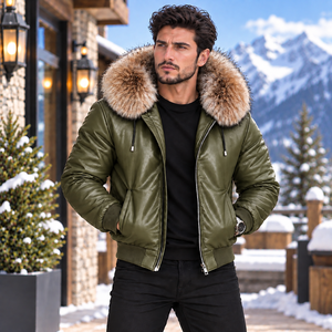 Chaqueta de Cuero para Hombre con Capucha de Piel de Zorro Auténtica, Abrigo de Invierno Cálido y a la Moda para Motociclistas |   Chaqueta de Cuero para Hombre |   Chaqueta de cuero - Product Image 5