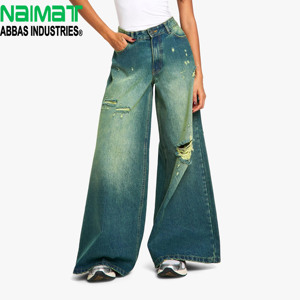 Women's Wide Leg Baggy Jeans Distressed Ripped Denim Pants Oversized Y2K Streetwear Retro Washed Loose Fit Jeans - Product Image 1