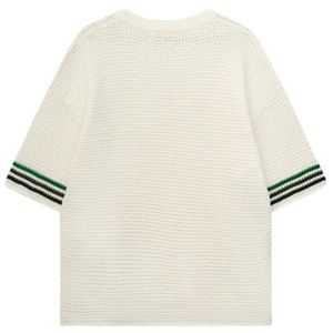 T-shirt en maille crochetée pour homme, manches courtes, respirant, en coton, style décontracté, streetwear d'été, vente en gros, OEM, usine personnalisée - Product Image 2