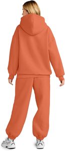 Ensemble sweat à capuche et pantalon pour femme, survêtement décontracté deux pièces en molleton de coton doux, tenue de jogging confortable pour l'hiver - Product Image 4