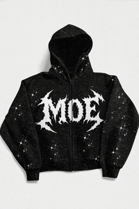 Sweat-shirts à capuche entièrement zippés pour hommes, noirs, entièrement ornés de strass, en molleton de coton, style streetwear, fabrication OEM en gros - Product Image 3