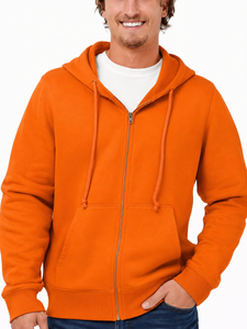 Sudadera con capucha y cremallera de color sólido vintage para hombre, con logotipo personalizado a precio mayorista. - Product Image 6