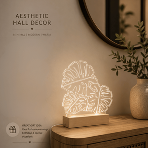 Modern Acrylic LED Lamp with Tropical <b>Leaf</b> Design | Warm Ambient Night <b>Light</b> with Wooden Base for Bedroom Bedside Table and Home - Product Image 2