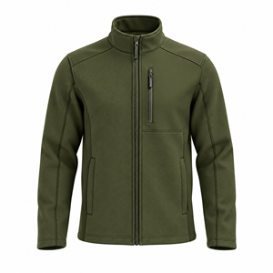Veste en polaire vert olive pour homme, col montant, fermeture éclair, coupe-vent, manches longues, style sportif - Product Image 1