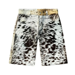 Latest Top Quality <b>Men</b> Cow <b>Hair</b> Leather <b>Men</b> Shorts Amazing Design With Side Pockets Cowhide Customized Shorts - Product Image 1
