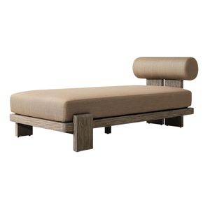 Modern Style Teak Wood Sun Lounger <b>Bench</b> <b>Cushion</b> Cylindrical Backrest Durable Minimalist Outdoor Daybed Lounge Furniture - Product Image 5