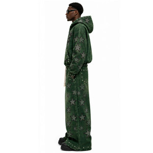 Survêtement unisexe à capuche avec motif étoile verte, coupe ample, fermeture éclair, style streetwear, vêtements d'automne pour adultes - Product Image 4