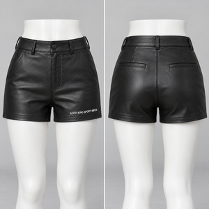 Custom Women's Black <b>PU</b> Leather Shorts High Waist Fashion OEM Private Label Manufacturer Wholesale Supplier for Ladies Clothings - Product Image 3