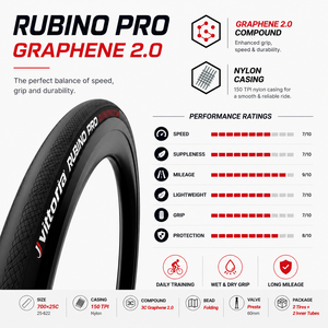 Neumático de Bicicleta de Carretera Plegable Vittoria Rubino Pro G2.0 700x25C con 2 Cámaras de Butilo, 150 TPI, Banda de Rodadura Lisa de Grafeno 2.0 - Product Image 2